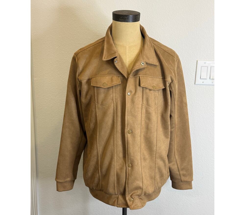 ZARA Faux Suede Bomber Jacket Coat Tan Brown Men size XXL 2XL